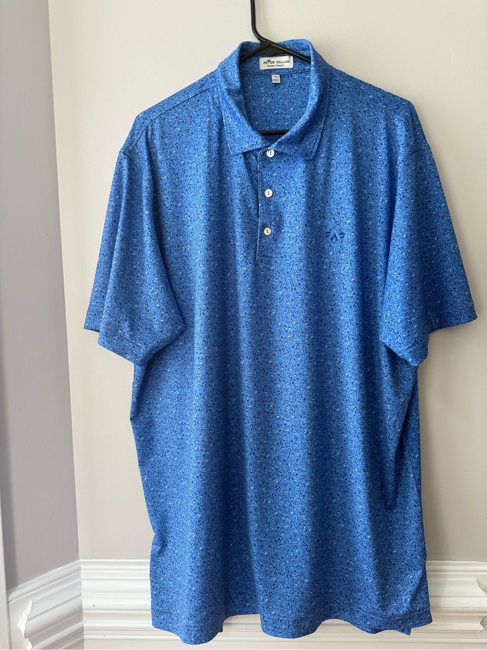 Peter Millar Men’s Blue Patterned Short Sleeve Polo Size Xl